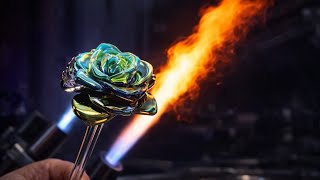 Cinematic glassblowing focused on real-time process, precision, and molten glass at 4000°