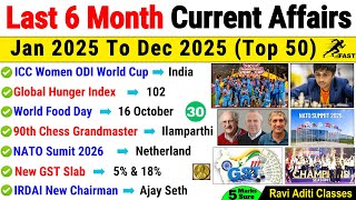 Last 6 Months Current Affairs 2025 | Set 30 | Most Important Top 50 | January to Dec Current Affairs