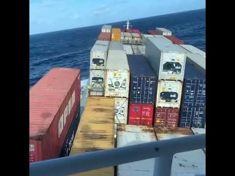 Container ship Struggling with Giant Waves