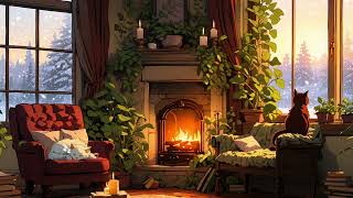 🔥 Cozy Winter Lofi – Warm Fireplace, Snowy View & Relaxing Cat Vibes 🐱❄️