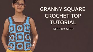 Granny Square Crochet Top Tutorial | Step by Step🩵🤎