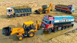 New TATA Petrol Diesel Tanker Accident Pulling Out JCB 3DX | Tractor Cartoon | JCB Cartoon | AJ TOYS