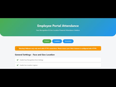 🔵 Employee Portal Attendance with Face Recognition & Geo Location | Geo Fencing | Odoo17  | Odoo18🌍