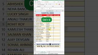 Excel me Flash Fill Viral Shorts #alisir #excel #tutorialexcel #exceltips#studytonight #excelclasses