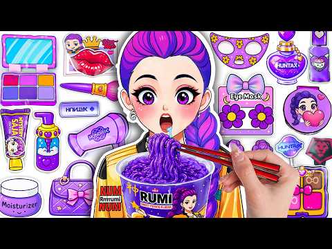 Paper DIY💖 Rumi Glow Up + Fire Spicy Noodle ASMR Mukbang 🌶️ Huntrix Skincare Makeup Blind Box | Tana