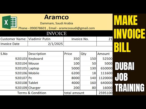 How to Make Invoice Bill in Excel 2025 | Excel Job Training For Dubai