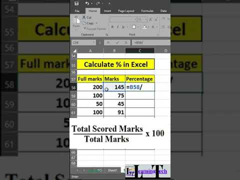 How to calculate Percentage in Excel #shorts  #percentage #excelformula @learningtech1