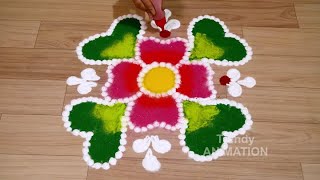 Easy latest coloful rangoli | Satisfying rangoli art | Relaxing videos | Rangoli |Trendyanimation |