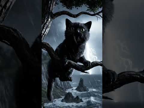 Cat on Tree in the Storm