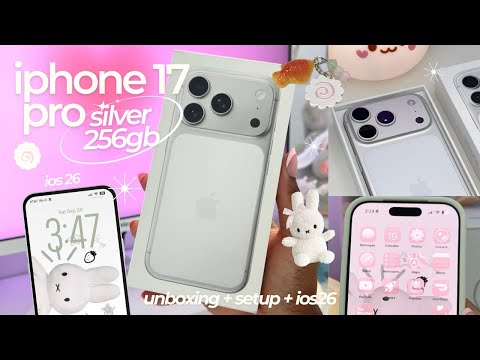 iphone 17 pro unboxing 🍥🧸 setup, trying ios 26, aesthetic accessories 