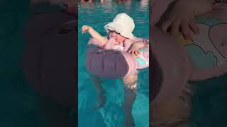 Baby first swim. 11 months old baby girl swimming. #poolparty #poolbaby #holidaybaby