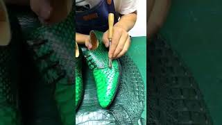 Genuine python leather Goodyear welted shoes handmade #shorts #leathercraft #shoes #crocodile