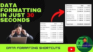 Data Formatting under 30 Seconds | Shortcut keys for Data Formatting