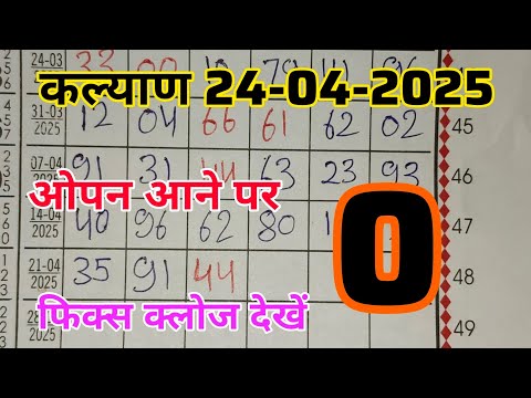Kalyan Chart 24-04-2025 | Kalyan Single Open Panel Line Trick | Kalyan Jodi