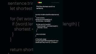 Find the shortest word in a sentence #js #javascriptinterview #jscode #interviewpreparation #jscode