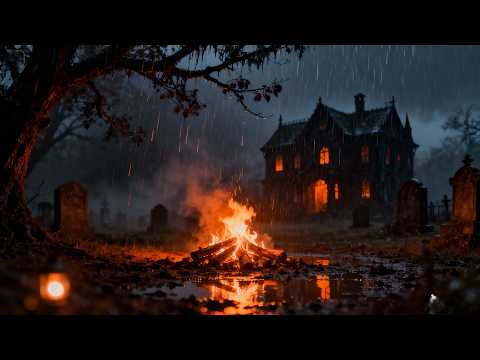 DARKFIRE AMBIENCE: Insomnia Relief Fire Sounds | Intense Rain, Cozy Campfire & Wood Crackle