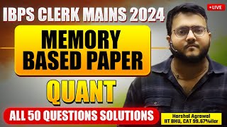 🔥🔥🔥 IBPS CLERK Mains 2024 Memory Based Paper Quant | IBPS CLERK Mains 2024 Quant Paper | Harshal Sir