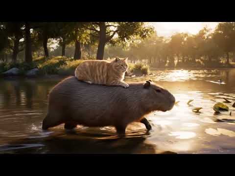 Friendship between Capybara and The Orange Cat