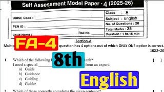 9AP FA-4 Class 8 English Model Paper 2025-26 |English Important Questions with Answers