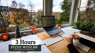 3 HOUR STUDY WITH ME on A RAINY DAY |  Background noise, 10 min Break, No music, Study with Merve