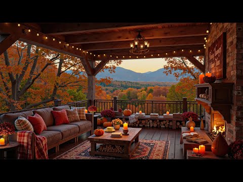Cozy Fall Jazz at Mountain Porch 🔥 Smooth Jazz & Warm Fireplace Glow for Focus, Work & Relaxing