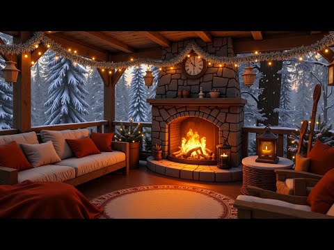 Peaceful Winter Porch Ambience | Gentle Snowfall & Crackling Fire Sounds ❄️ Perfect for Relaxation