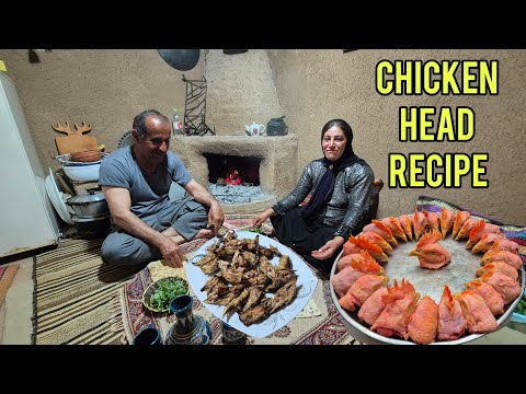 Grilling Chicken Heads on a Rainy Village Day | Traditional Rural Life & Simple Cooking