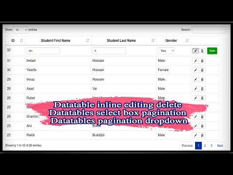 Datatable inline editing delete | Datatables select box pagination | Datatables pagination dropdown