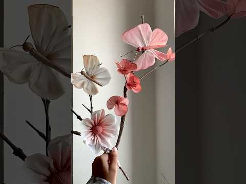 Coral pink Napkin flower vines | flower making with paper | Napkin Flower | #diy #shorts #craft
