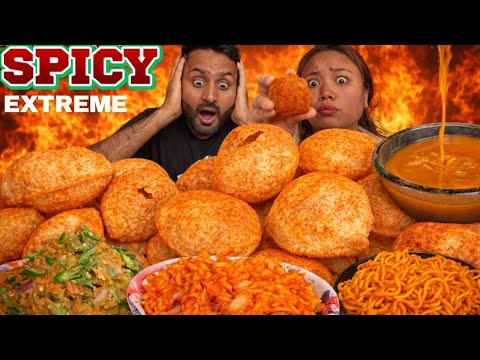 EXTREME SPICY PANIPURI & FIRE NOODLES 🔥MUKBANG CHALLENGE | Can We Handle This?