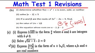 MATH TEST 1 | ROOTS OF QUADRATICS, RATIONALISING, EVEN & ODD FUNCTION