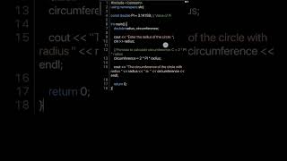 Write a program to find out the circumference using radius..#cppcode #coding #circumferenceofcircle