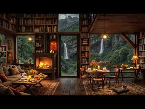 Cozy Cabin with Jazz Relaxing Music - Rain Ambience & Fireplace Sound for Stress Relief