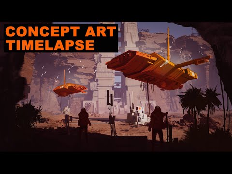3D to 2D Concept Art Workflow Time Lapse - Cave Sanctuary