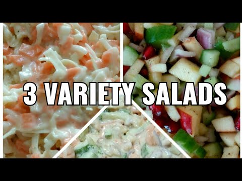 Three variety salads/simple coleslaw(KFC salad)#mixed fruit - vegetable salad#chicken salad/
