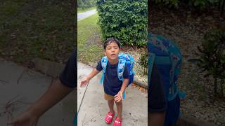 Mom and dad catch son waiting at bus stop but there’s no school during hurricane #shorts