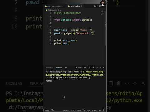 Hide password while taking input in python 🐍🧑‍💻 #coding #programming #python #passwordmanagement