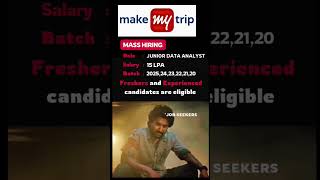 MakeMyTrip Mass Hiring 2025 | Junior Data Analyst | 15 LPA Salary | Freshers & Experienced Apply Now