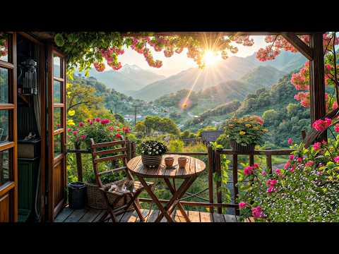 Cool Morning 4K on Porch Overlooking Village in The Swiss Alps, Birds Singing, Morning Sun,...