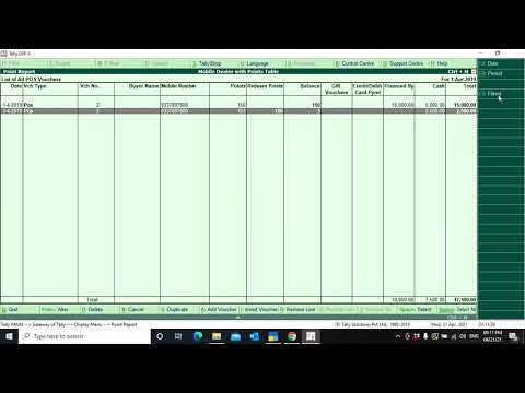 Tally For Mobile Dealer with Points Table