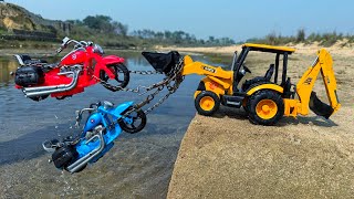 JCB Tractor Cartoon Video | Two New Bike Tractor RiverSide Accident Pulling Out JCB 3DX | AJ TOYS