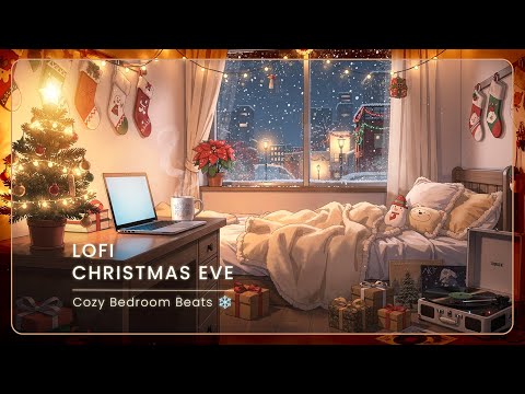 Lofi Christmas Eve Bedroom 🎄 Cozy Anime Room with Snow & Fairy Lights | Christmas Study Beats