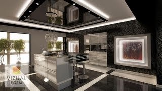 The interior exclusive kitchen furniture, modern high-gloss 3D Film