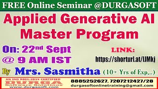 Applied Generative AI Master Program (FREE Seminar) Online Training @ DURGASOFT