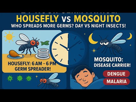 Housefly vs Mosquito in 50 seconds | Day & Night duties & locations #edusei #ai #chatgpt