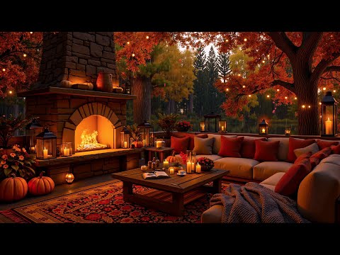 Peaceful Autumn Porch 🍂 Crackling Fireplace, Rainfall & Haunting Vibes for the Halloween Festival