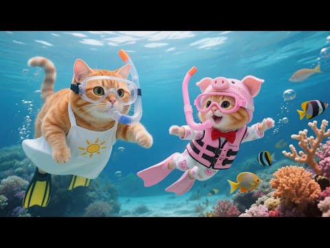 Adorable Ginger Kitten Dives into the Sea to Explore Coral Reefs with Mama Cat 🐱🌊