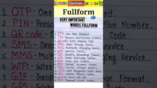 Most Important GK Full Forms | Full form General Knowledge | Full Form GK For Kids, Students, OTP