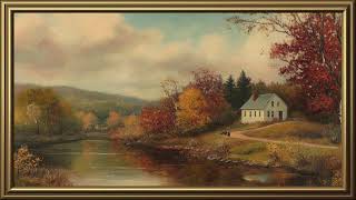 Vintage Country House Painting | Gold Frame TV Art | Screensaver for TV | 🎹 🎵 Piano Music for Relax