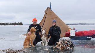 Winter Hot Tent Camping Adventure- 5 Days Ice Fishing & Hunting